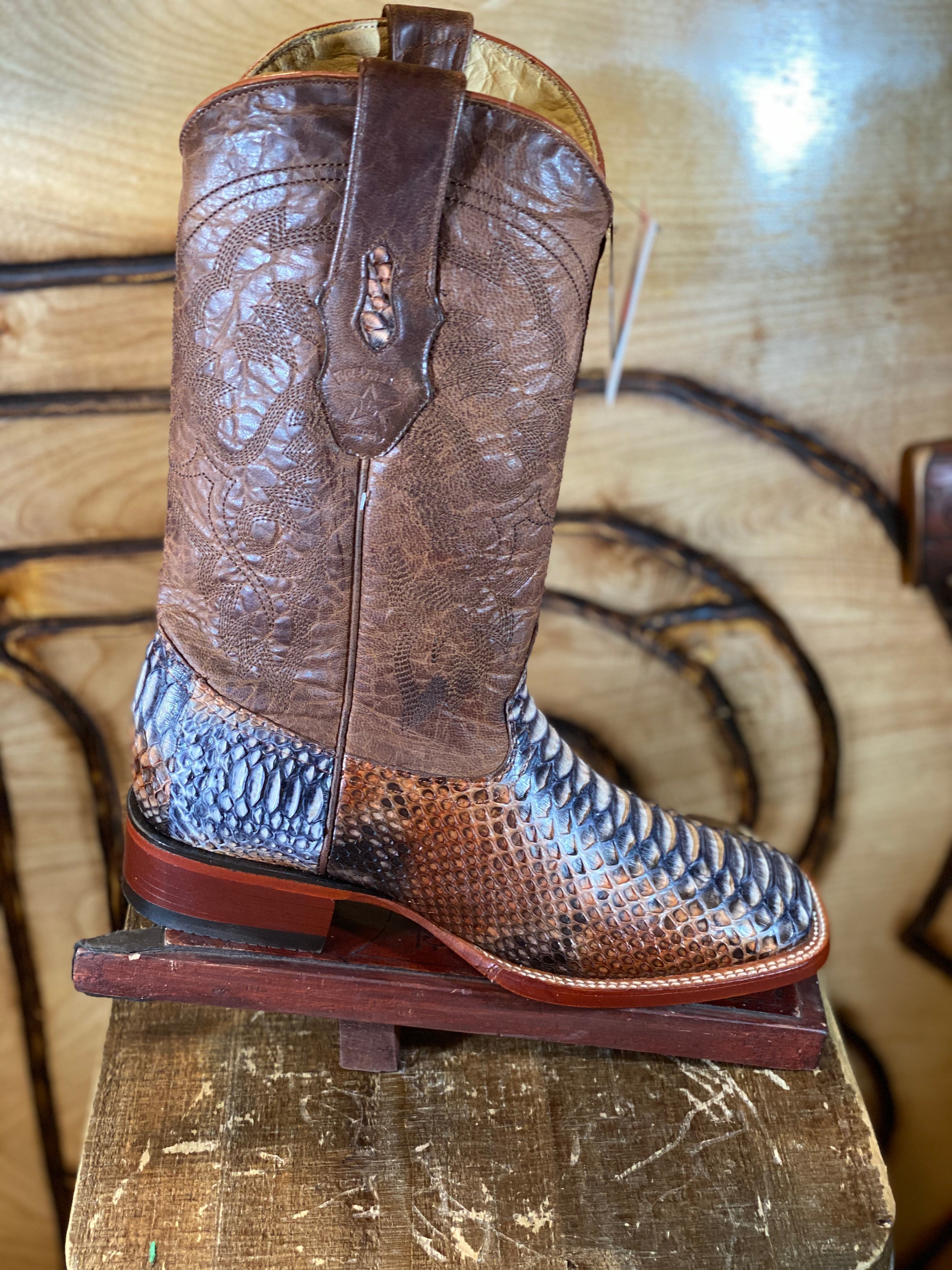 BR : ORIGNAL SNAKE RUSTIC NATURAL PYTHON SQUARE TOE BOOT