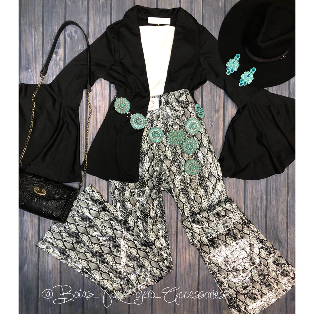 Leather snake print bell bottoms