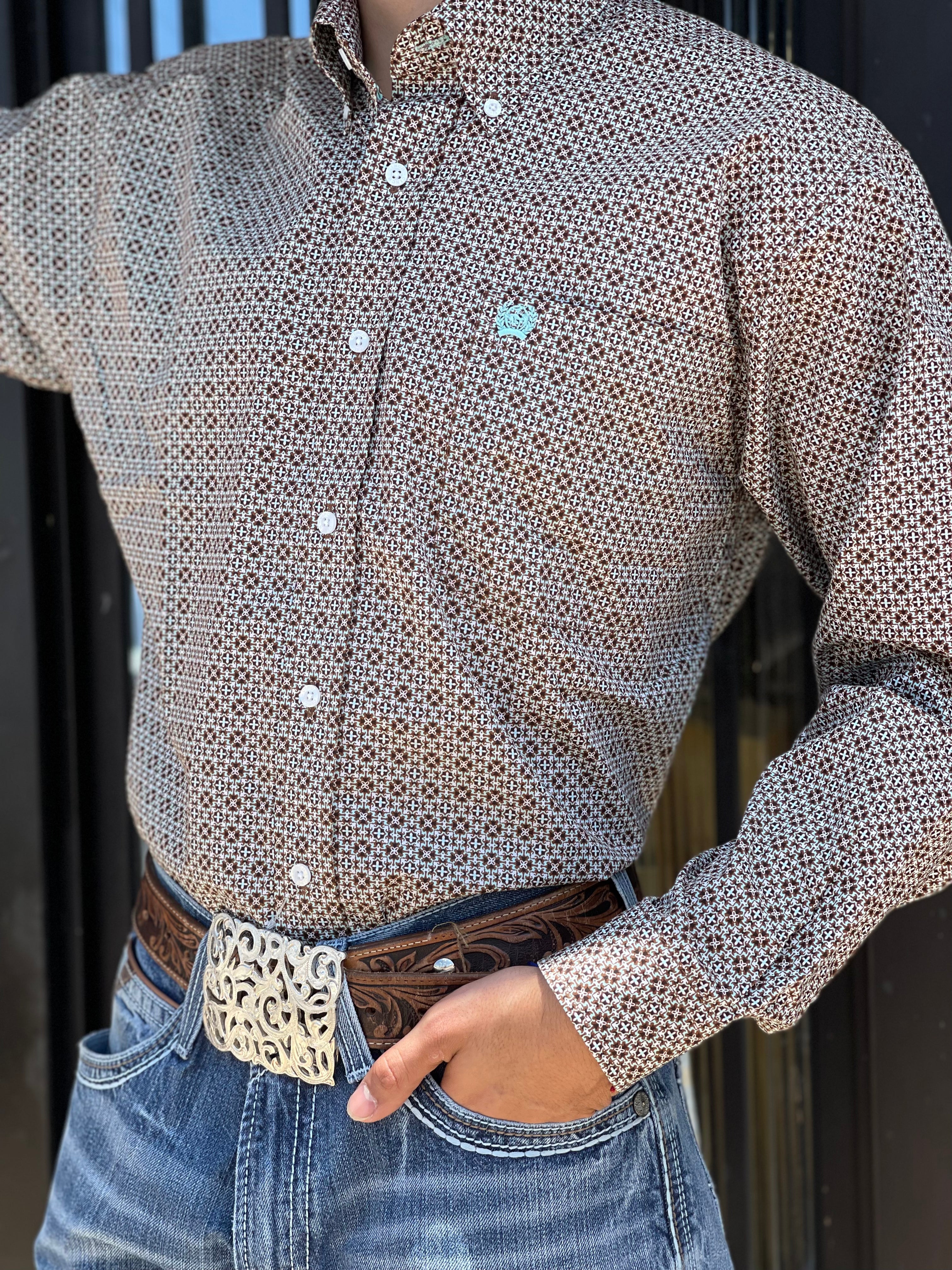 MEN’S LONG SLEEVE PRINT BROWN CINCH | MTW1105375