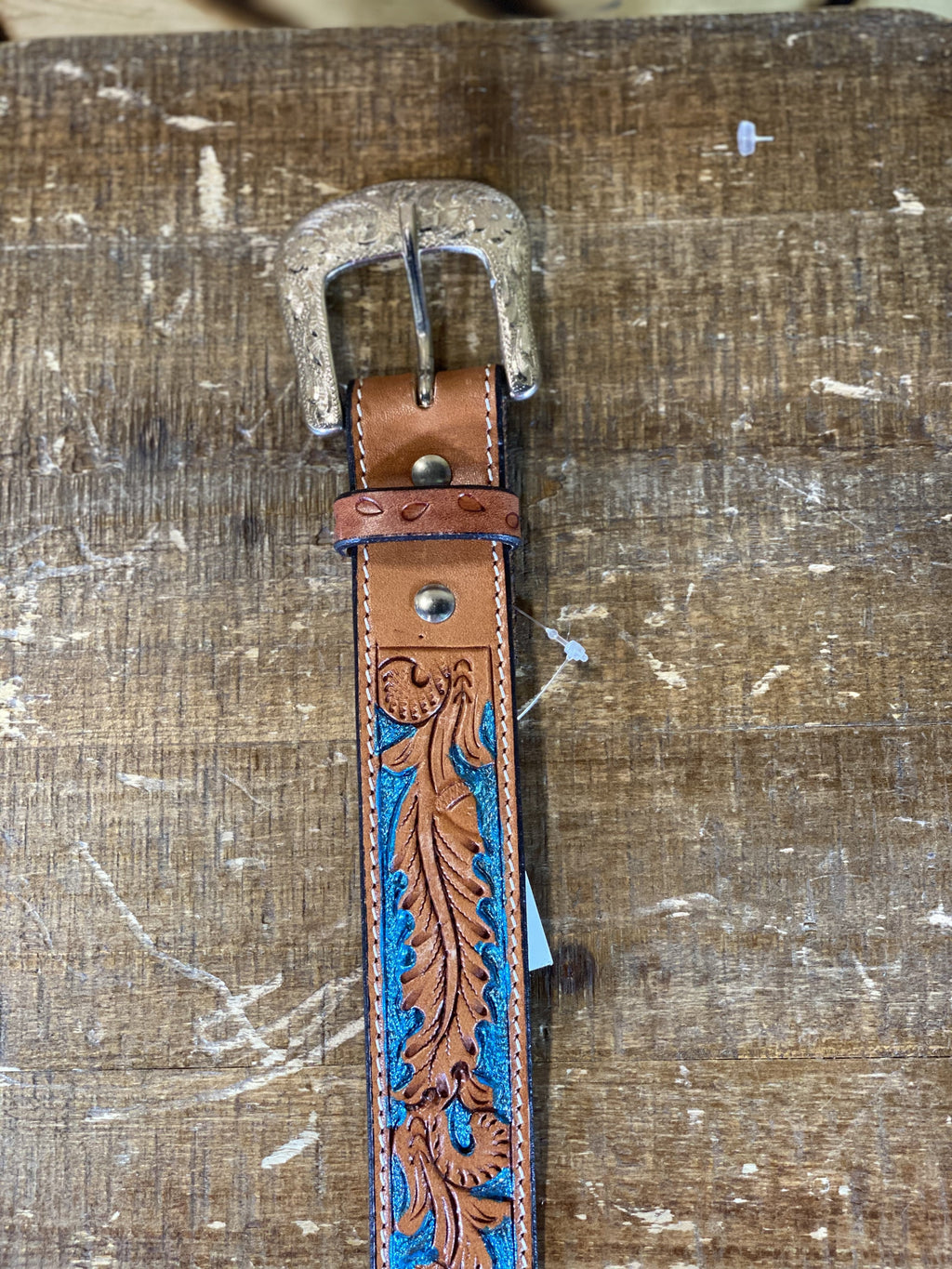 TWISTED X BELT | TOOLED LEATHER WITH TURQUOISE X-1037