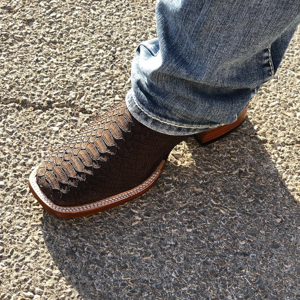 ORIGNAL -PYTHON | MATTE BROWN SQUARE TOE MEN WESTERN BOOTS
