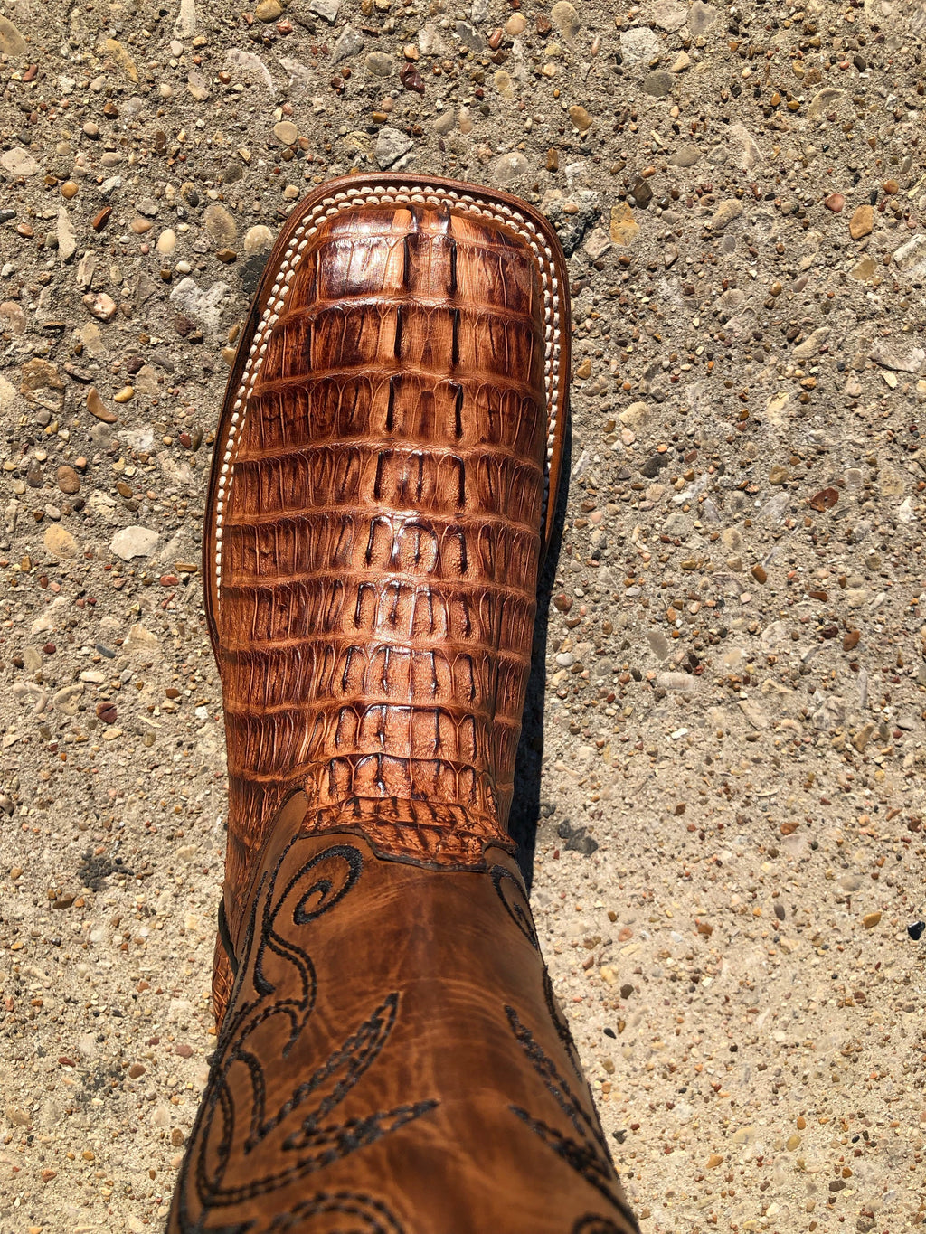 CAIMAN TAIL ORIGNAL | TAN SQUARE TOE MEN SQUARE TOE BOOTS