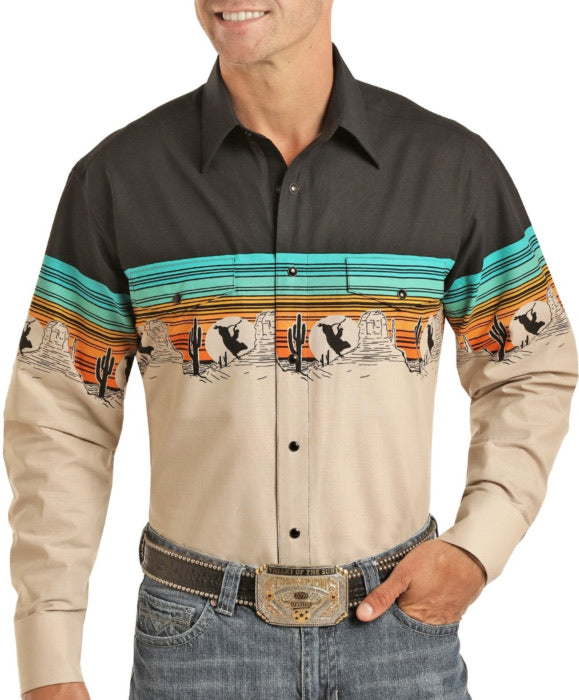 Men's Relaxed Fit Scenic Border Long Sleeve Snap Shirt | Panhandle Style 30S4849