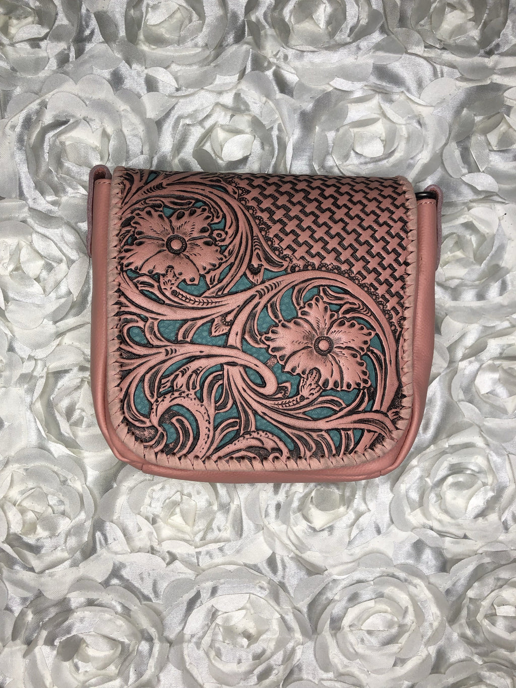 Tooled leather crossbody bag