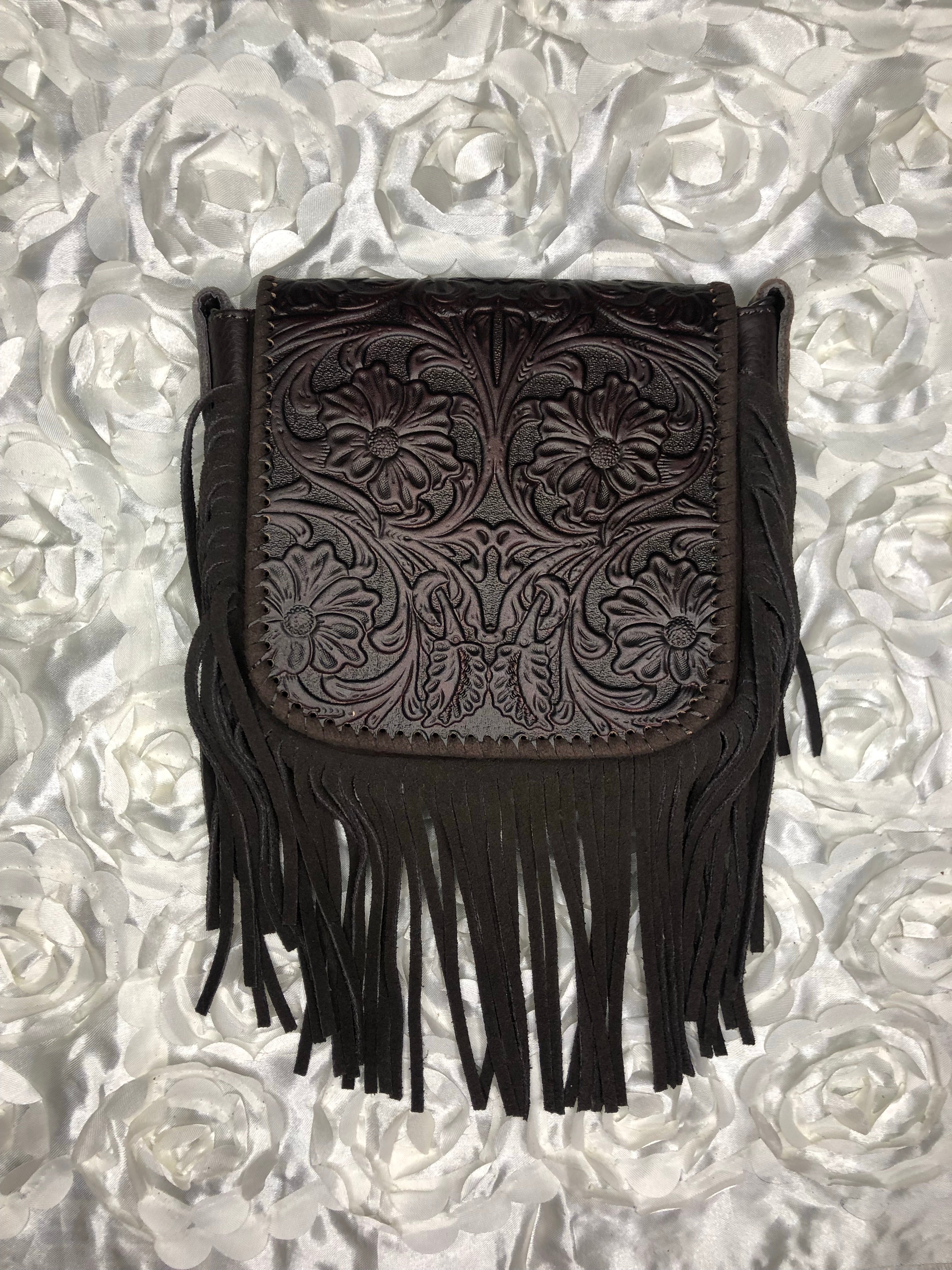 Full tooled leather with fringe crossbody