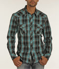 Rock & Roll Cowboy Men's Long Sleeve Green Plaid Western Snap Shirt B2S2064