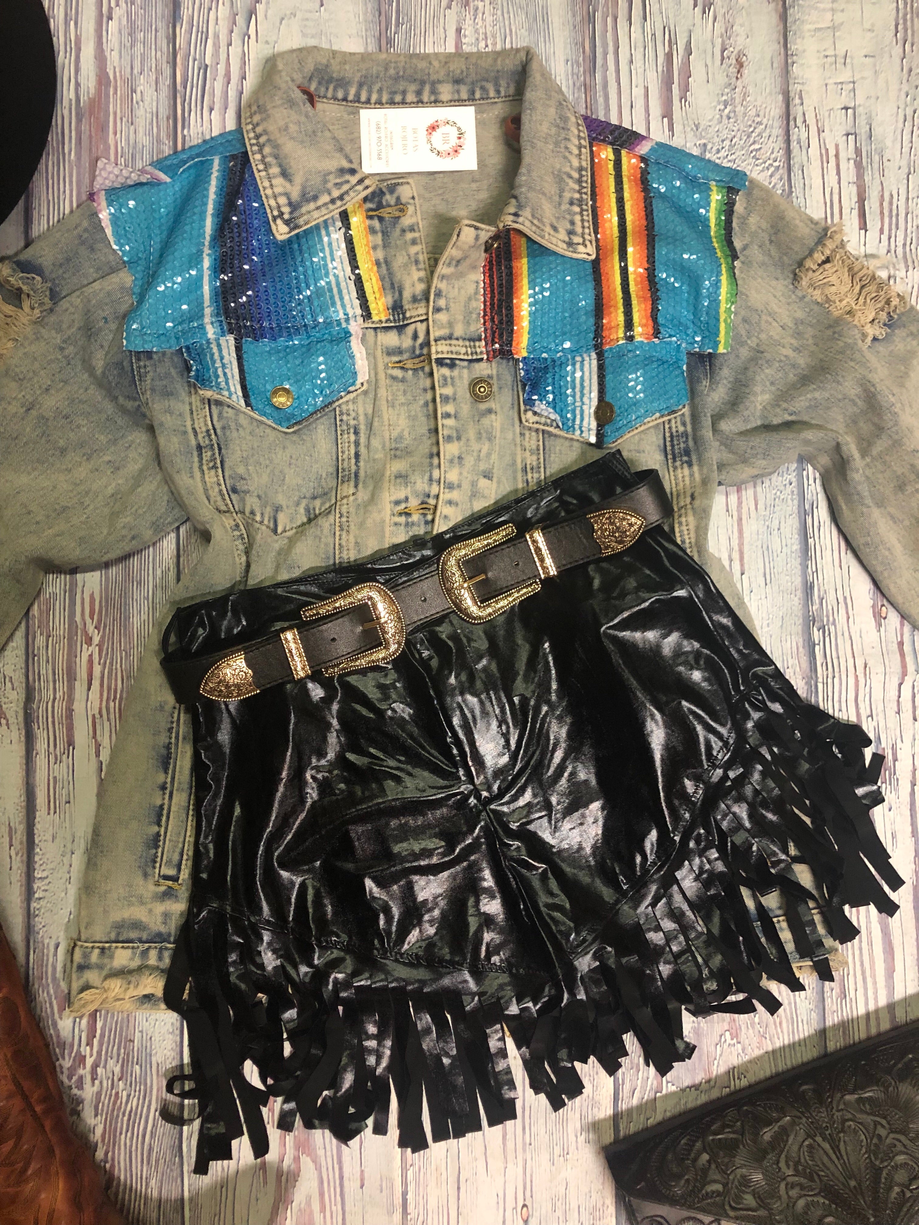 Black leather shorts