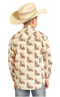 DALE BRISBY BOYS' TAN CACTUS PRINT LONG SLEEVE WESTERN SHIRT (B8S8102)