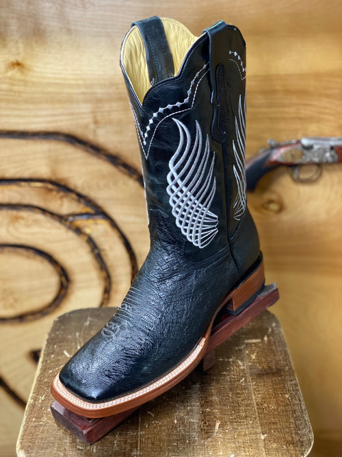 " MILES " | BLACK SOFT OSTRICH MEN WESTERN SQAURE TOE BOOTS