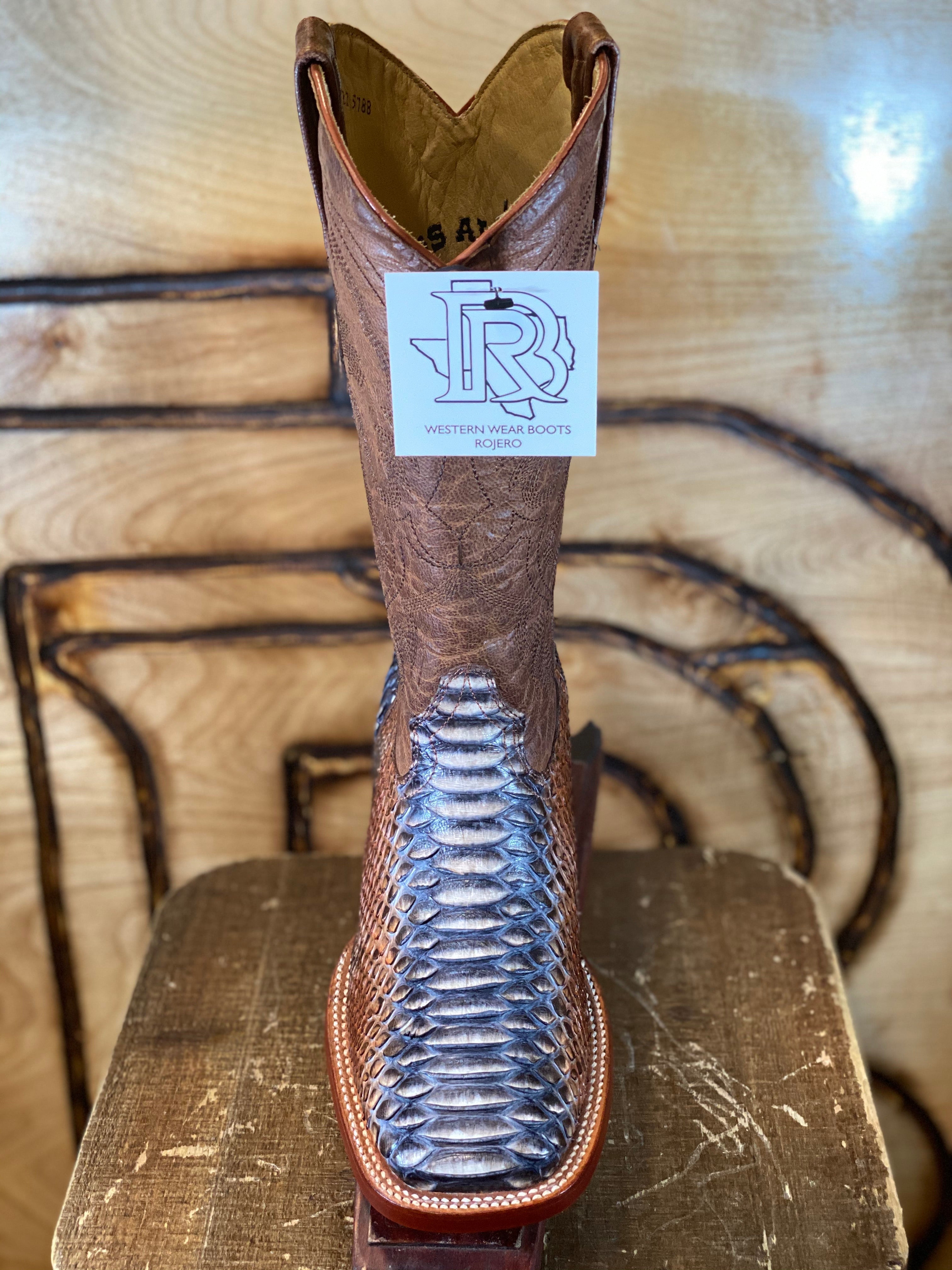 BR : ORIGNAL SNAKE RUSTIC NATURAL PYTHON SQUARE TOE BOOT