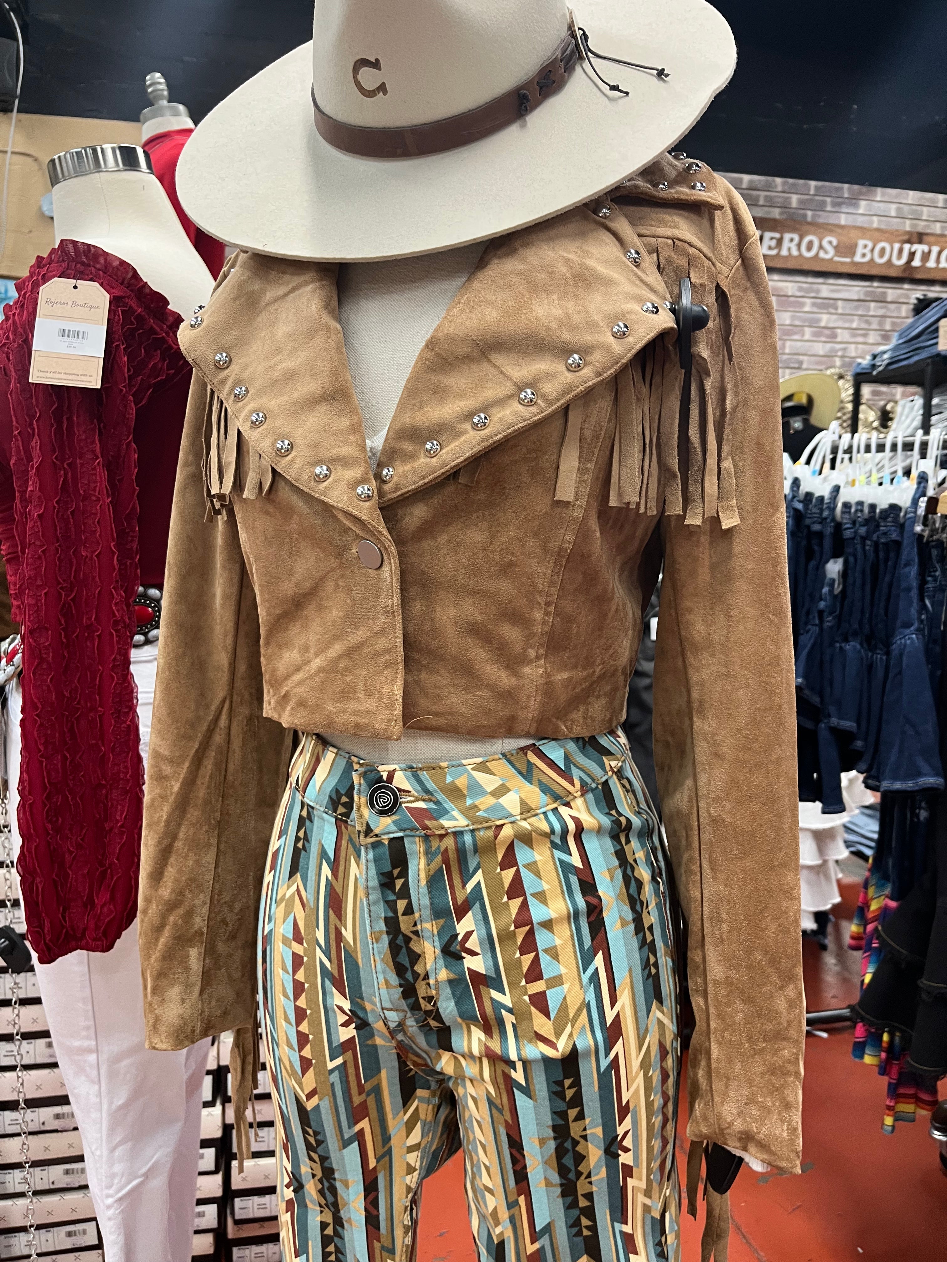 “ Paulina “  | WOMEN BLAZER  JACKET TAN WITH FRINGE