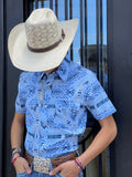 MENS ROCK & ROLL RRCB AZTEC  SHORT SLEEVE SNAP BLUE SHIRT |RRMS1SRZ7Z