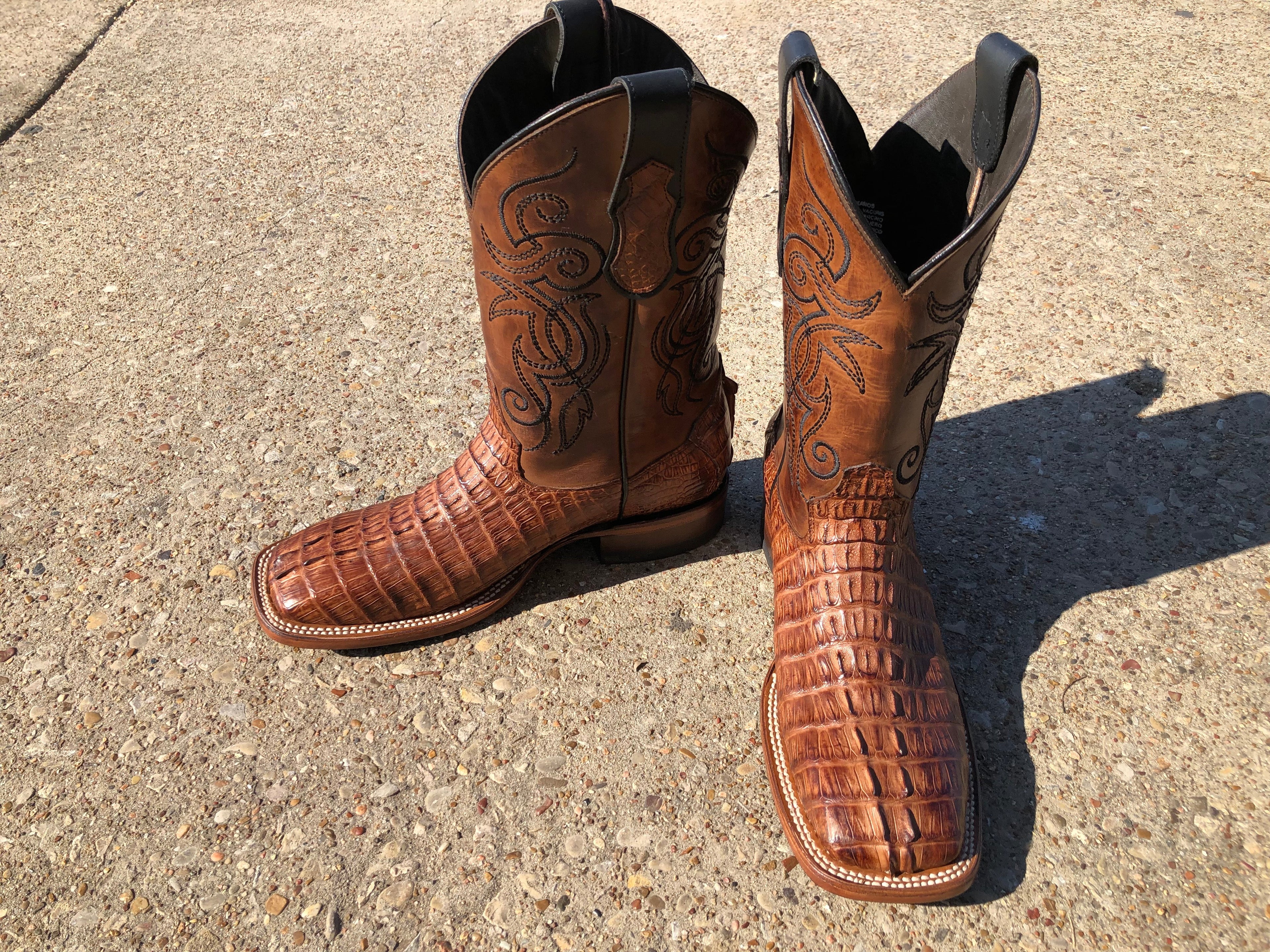 CAIMAN TAIL ORIGNAL | TAN SQUARE TOE MEN SQUARE TOE BOOTS