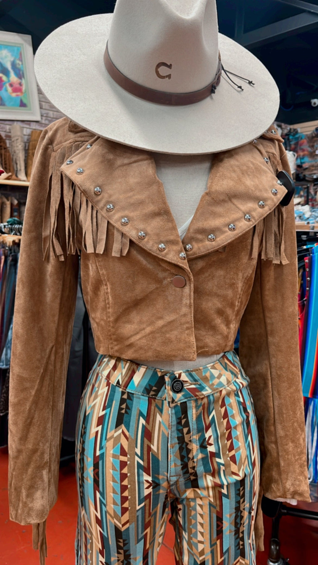 “ Paulina “  | WOMEN BLAZER  JACKET TAN WITH FRINGE