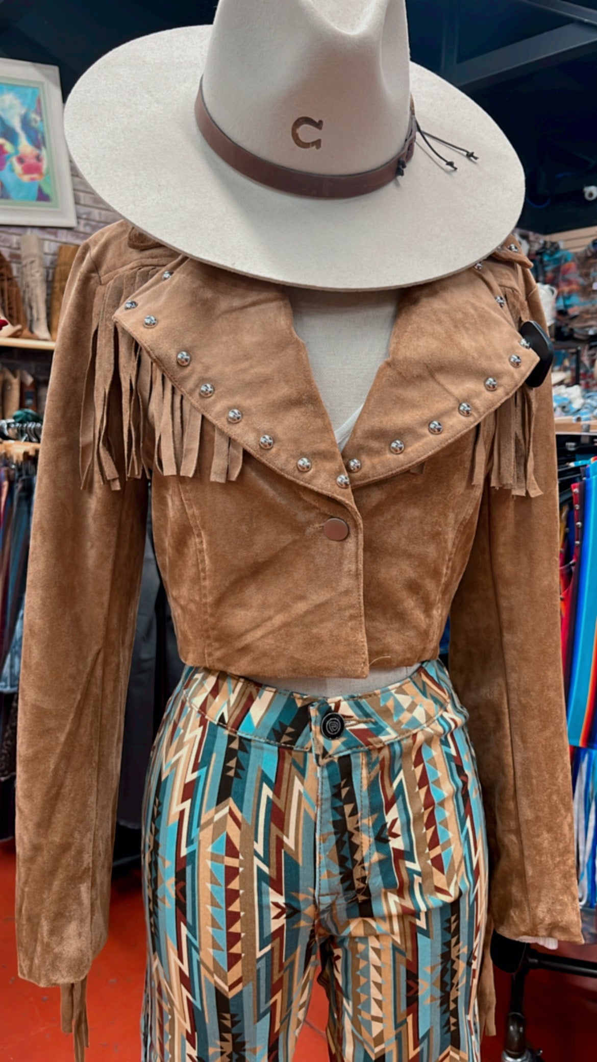 “ Paulina “  | WOMEN BLAZER  JACKET TAN WITH FRINGE