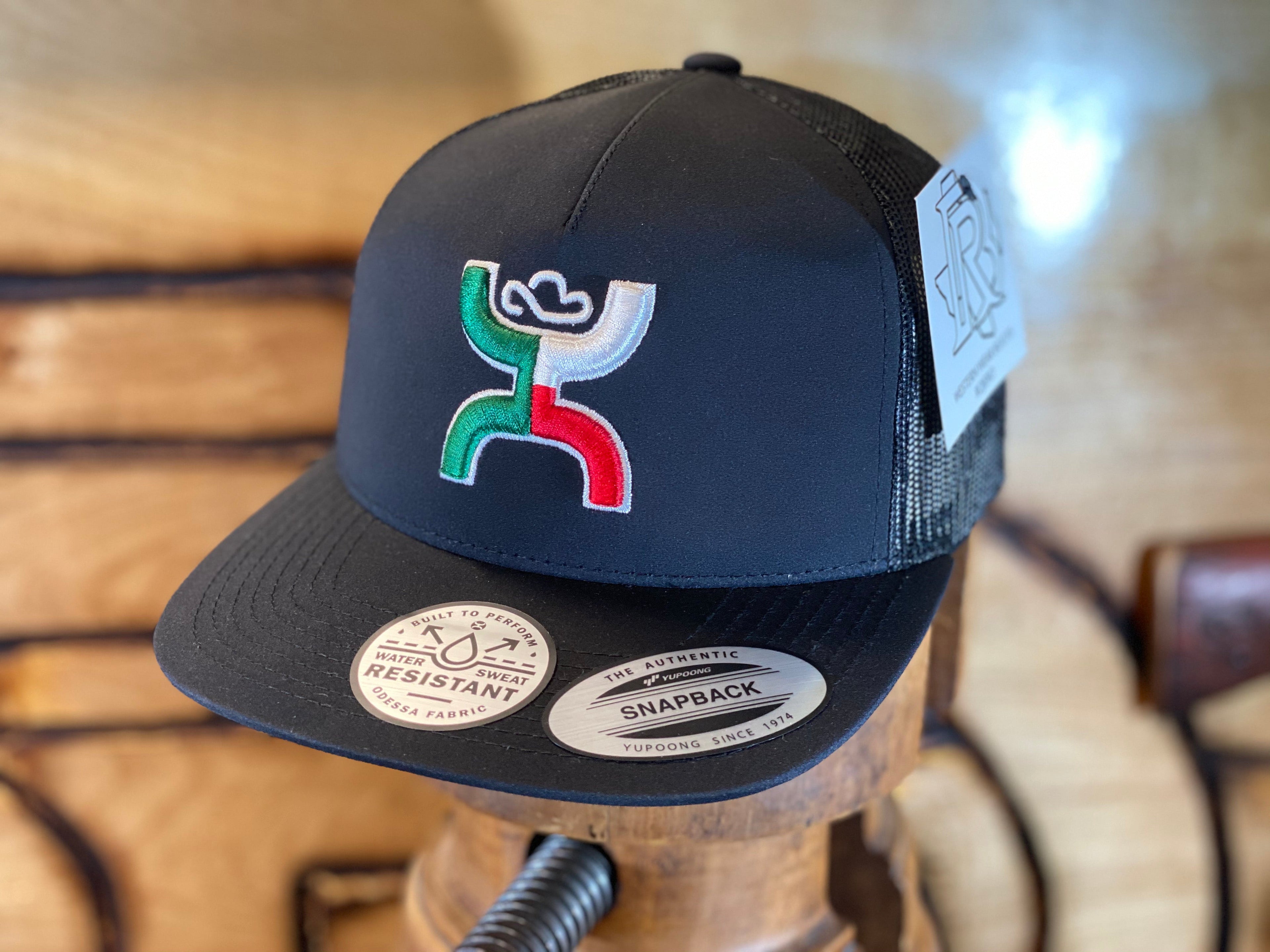1909T-BK Desc: "Boquillas" Hooey black / black mesh 5-panel trucker with embroidered logo - OSFA