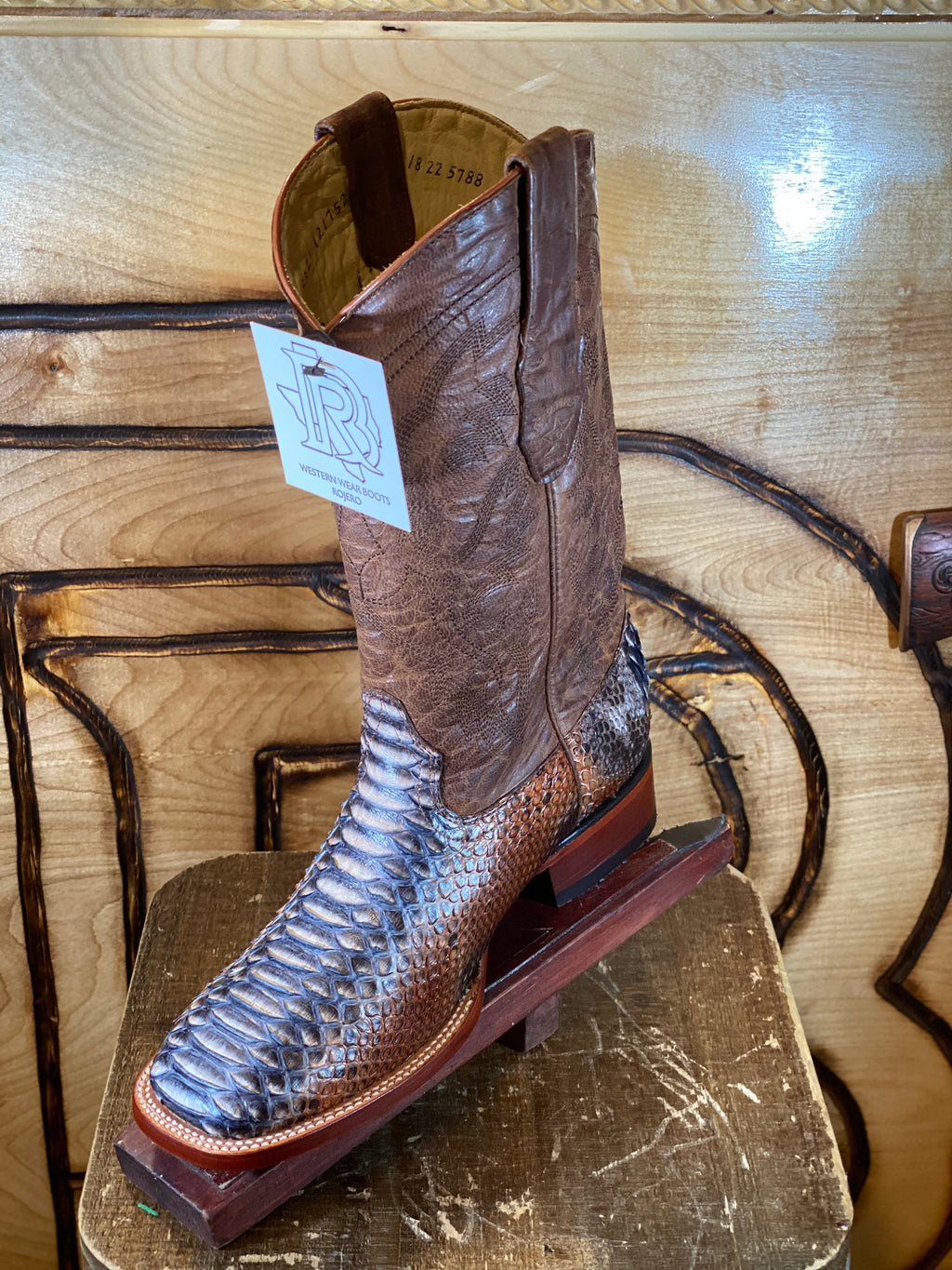BR : ORIGNAL SNAKE RUSTIC NATURAL PYTHON SQUARE TOE BOOT