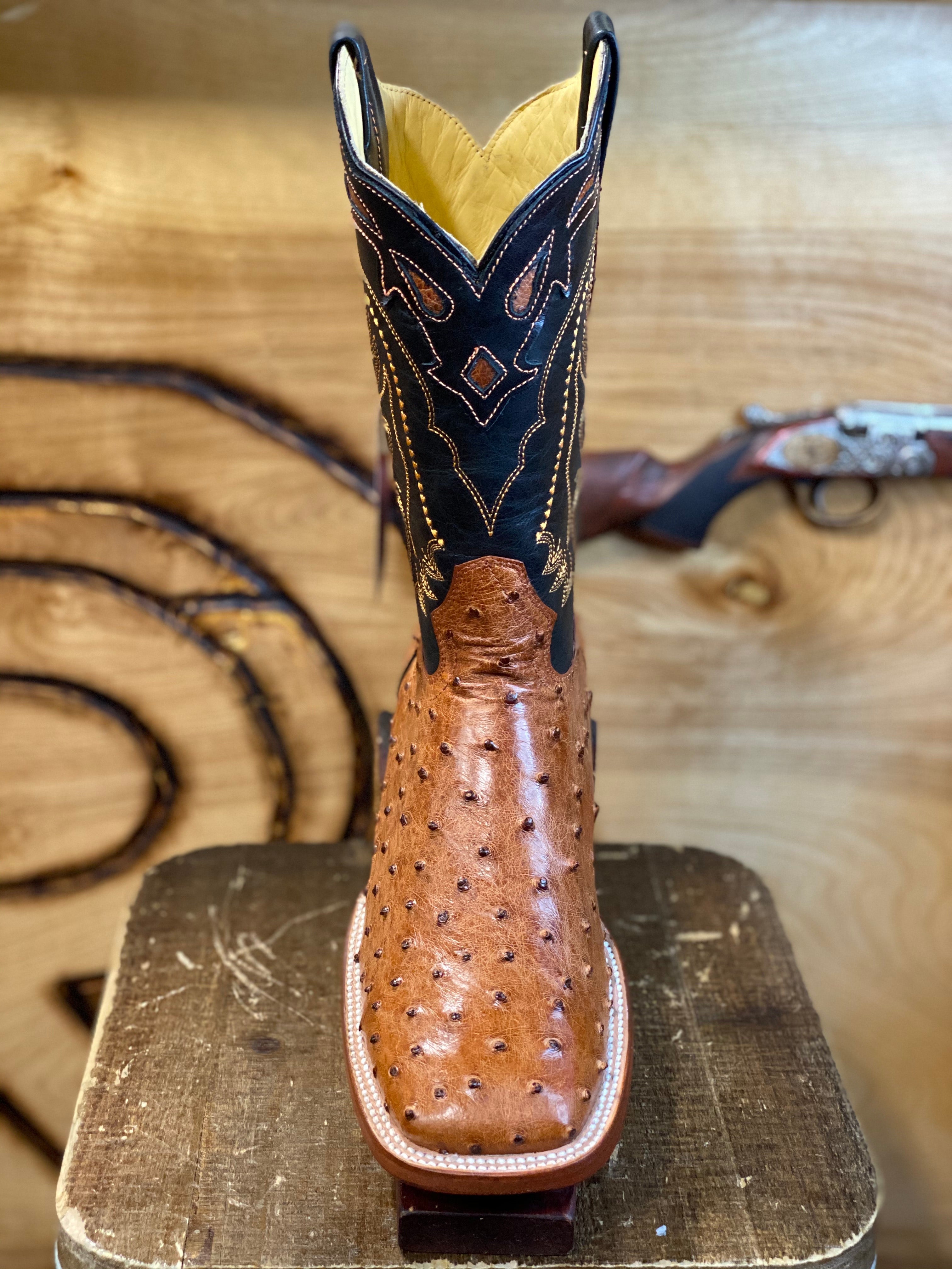 ORIGINAL OSTRICH COGNAC SQUARE TOE BOOT Arango