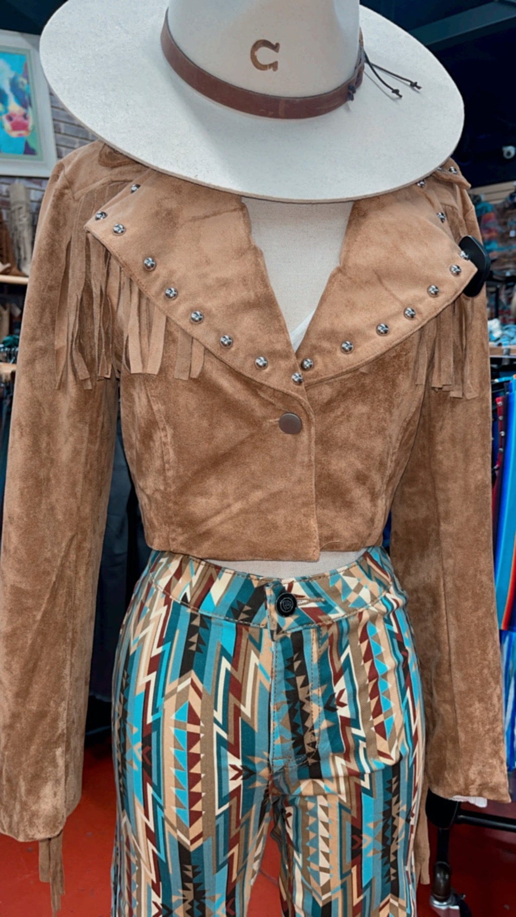 “ Paulina “  | WOMEN BLAZER  JACKET TAN WITH FRINGE