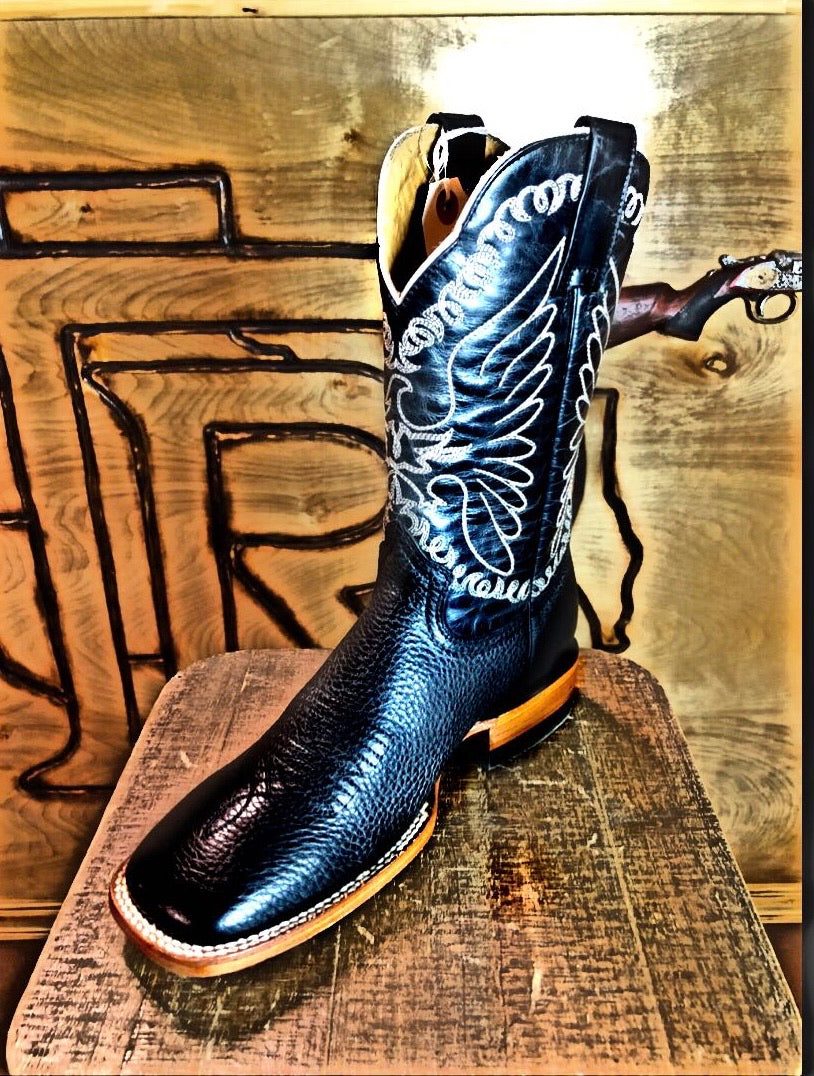 BOTAS ROJERO®️: Black Leather Square Toe