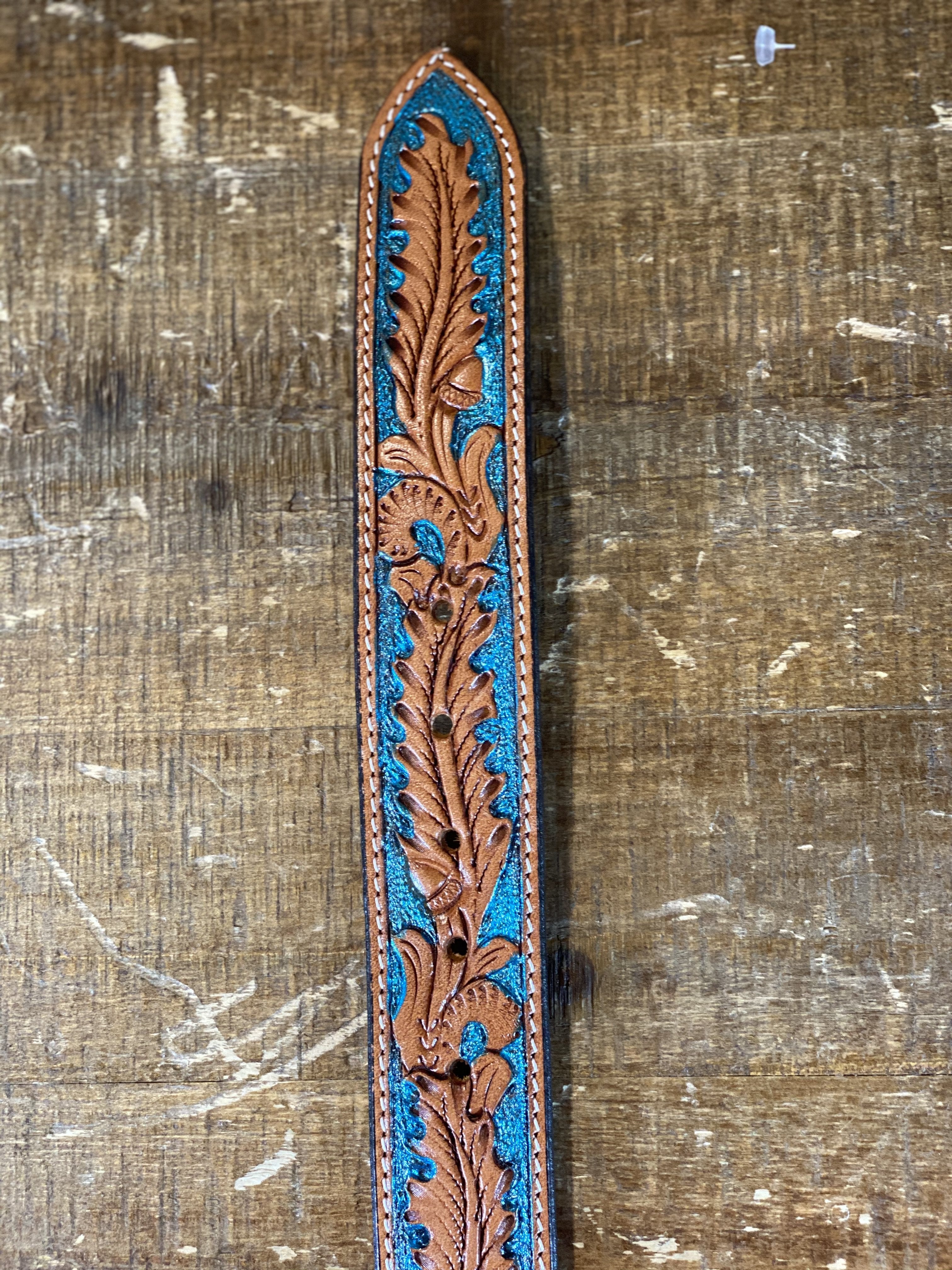 TWISTED X BELT | TOOLED LEATHER WITH TURQUOISE X-1037