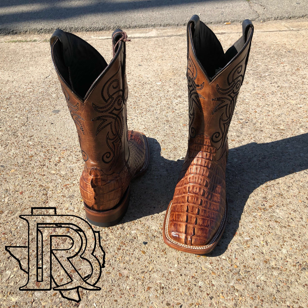 CAIMAN TAIL ORIGNAL | TAN SQUARE TOE MEN SQUARE TOE BOOTS