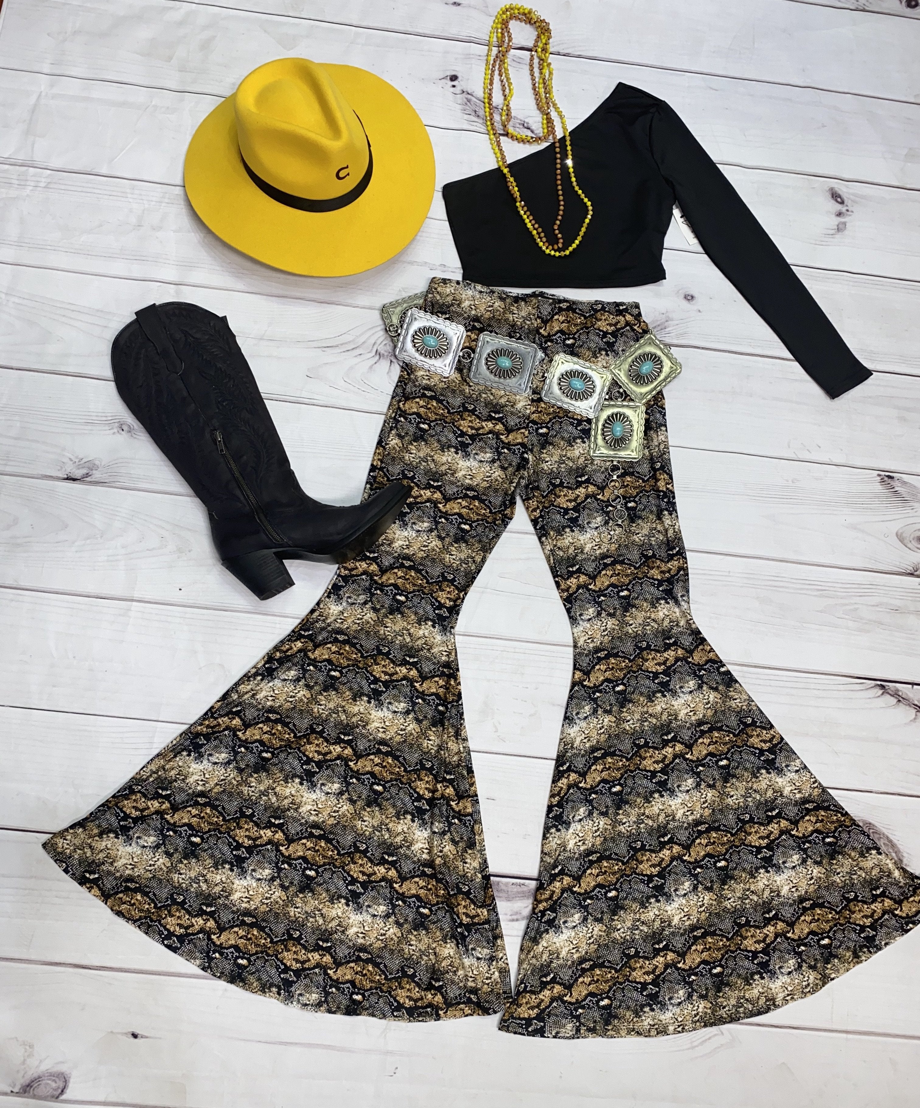 Snake print bell bottoms