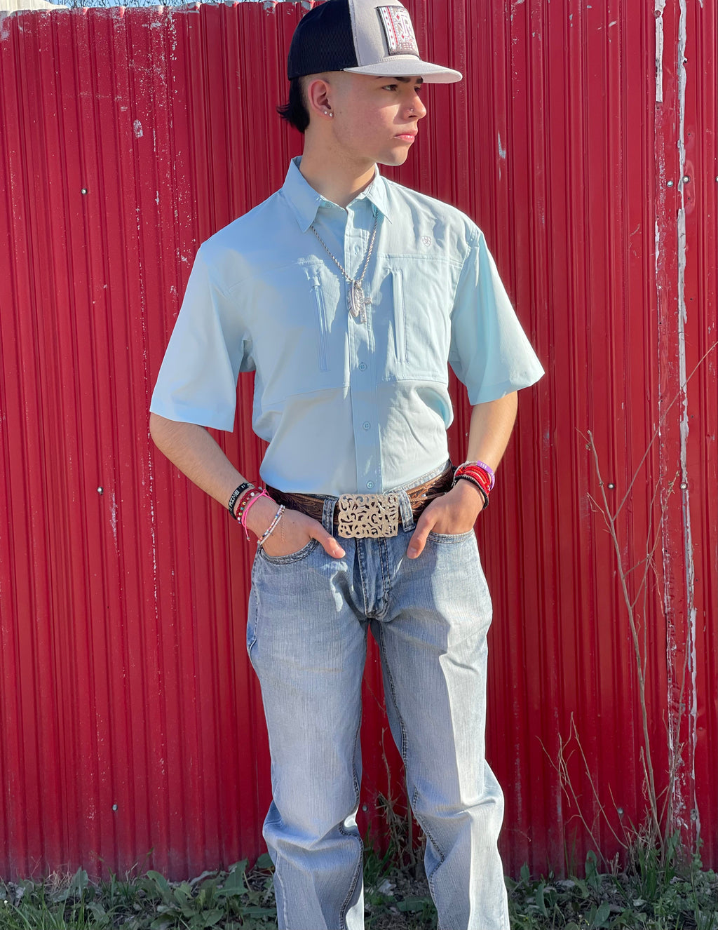 MEN'S  VENTTEK CLASSIC FIT SHORT SLEEVE CRYSTAL BLUE ARIAT SHIRT   |10039372
