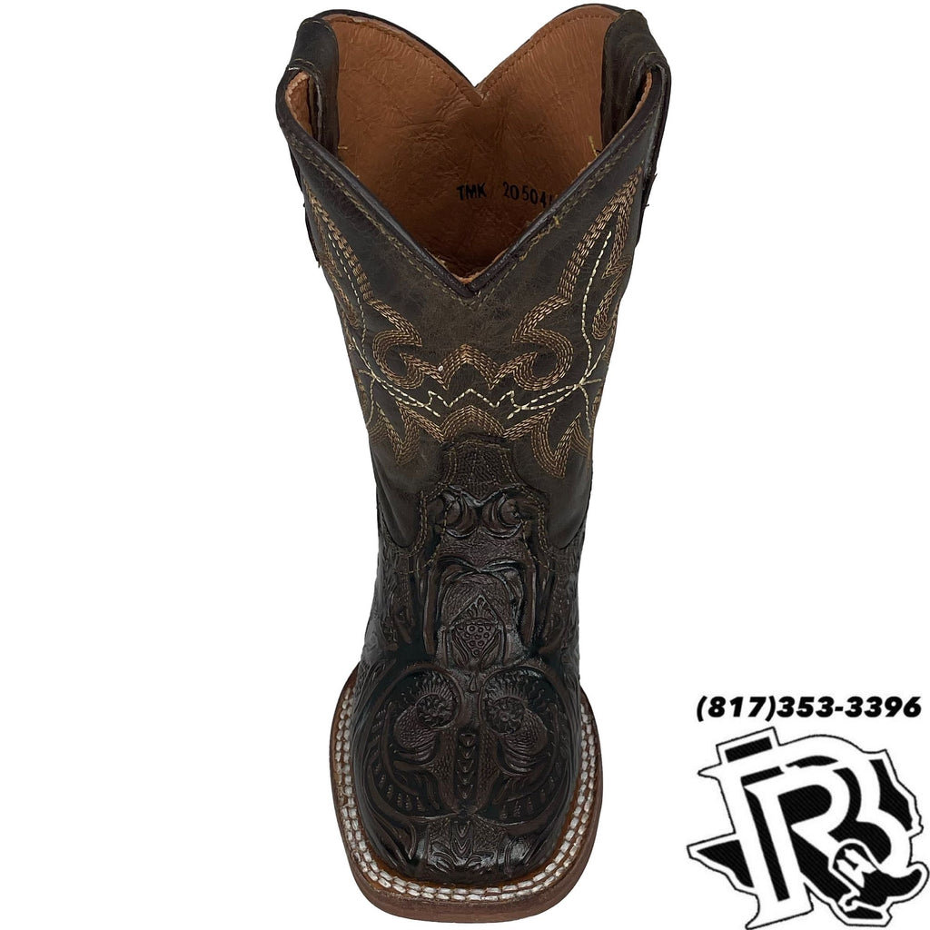 KIDS TOOLED LEATHER BOOTS | CHOCOLATE SQUARE TOE