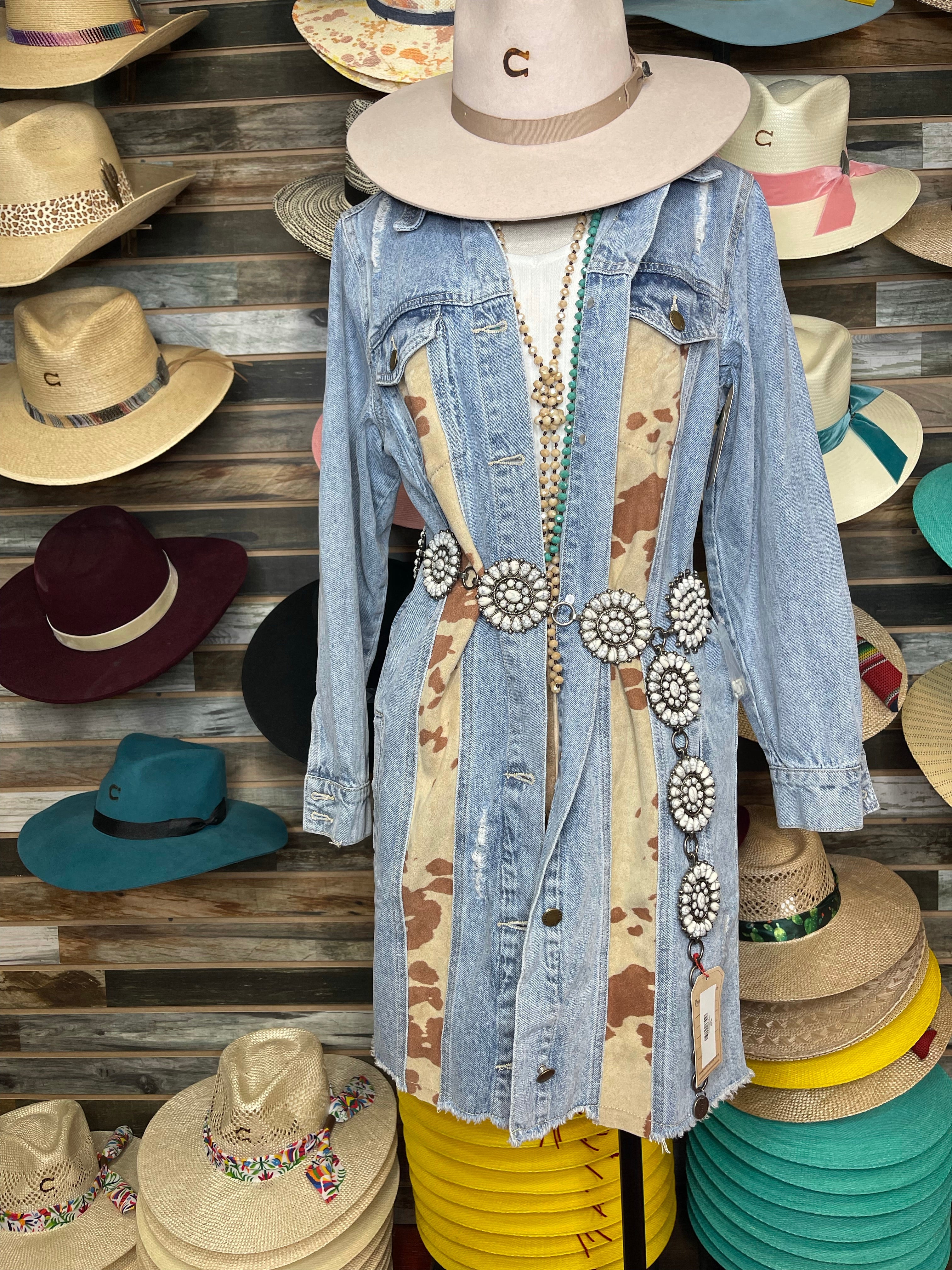 Cow Print long jean Jacket