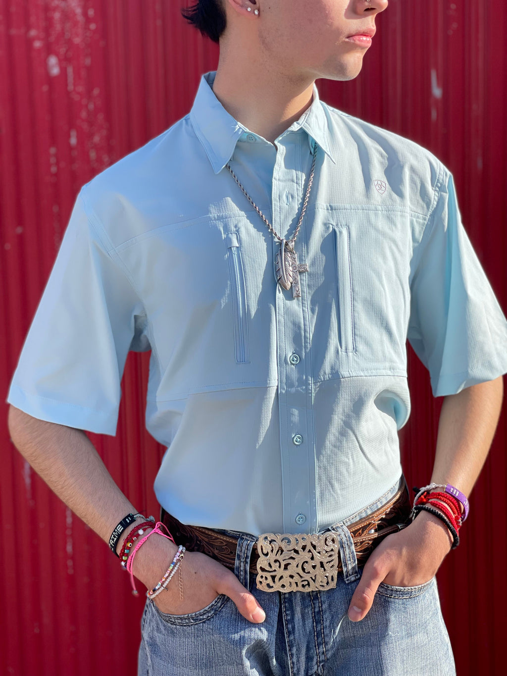 MEN'S  VENTTEK CLASSIC FIT SHORT SLEEVE CRYSTAL BLUE ARIAT SHIRT   |10039372