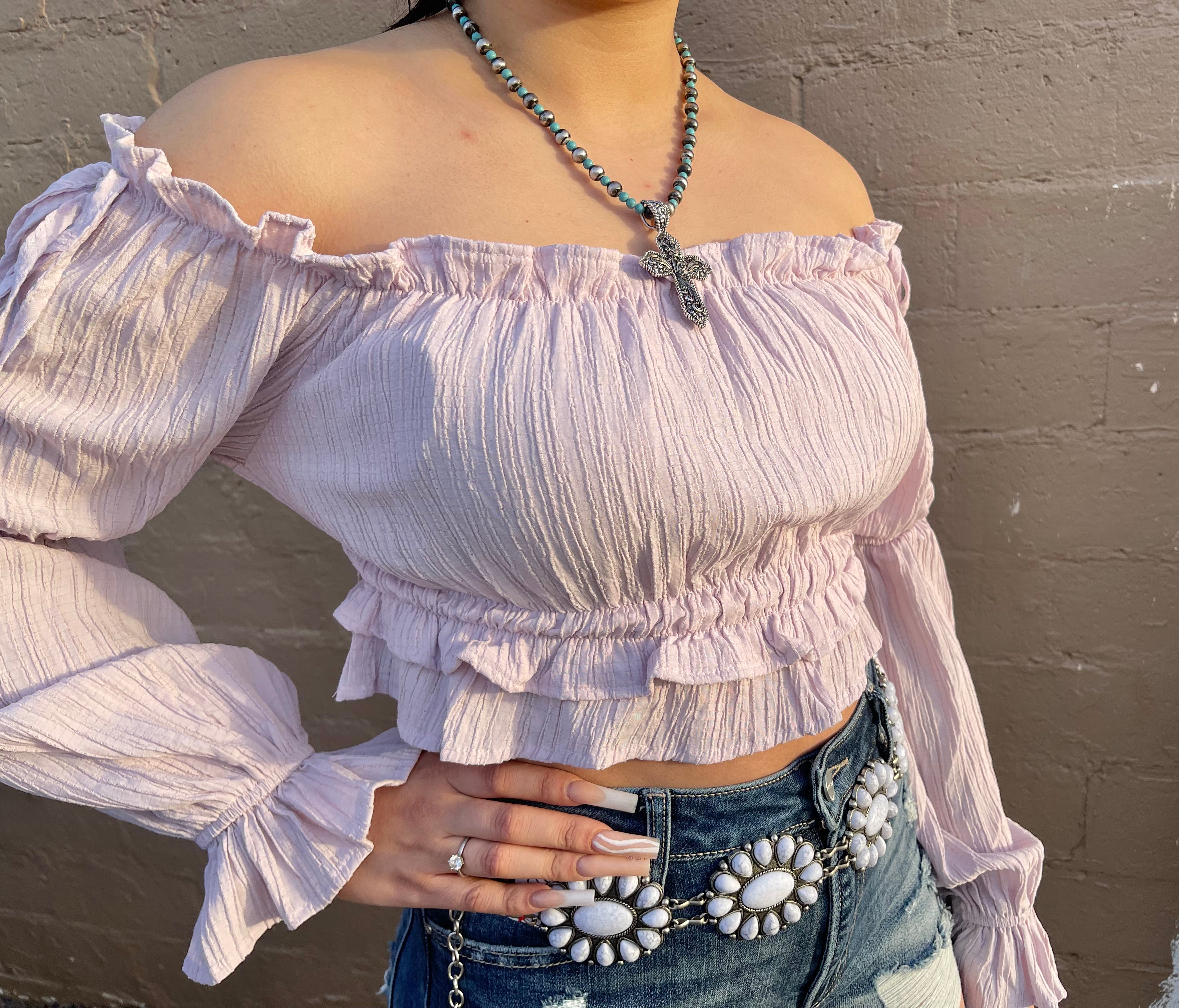 CASANDRA LAVENDER OFF SHOULDER TOP | HF22E115