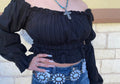 CASANDRA BLACK OFF SHOULDER TOP | HF22E115