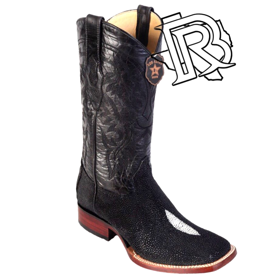 Stingray Wide Square Toe: Single Stone Black