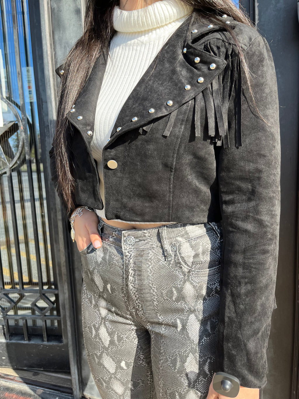 “ Paulina “  | WOMEN BLAZER  JACKET PINK WITH FRINGE