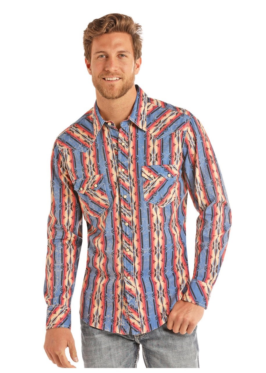 Rock & Roll Cowboy Mens Crinkle Aztec B2S9122