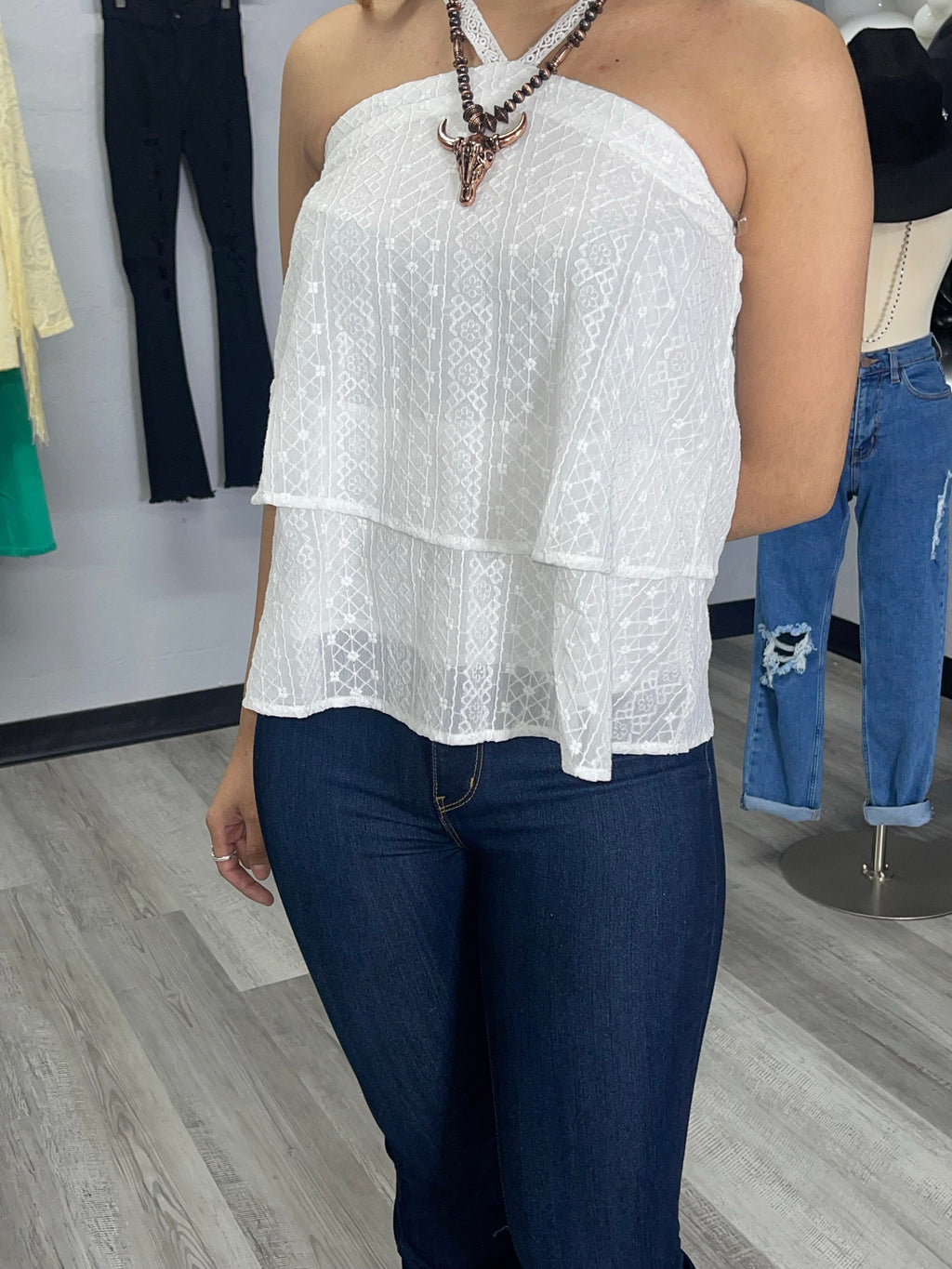 HALTER NECK LAYERED TOP IVORY