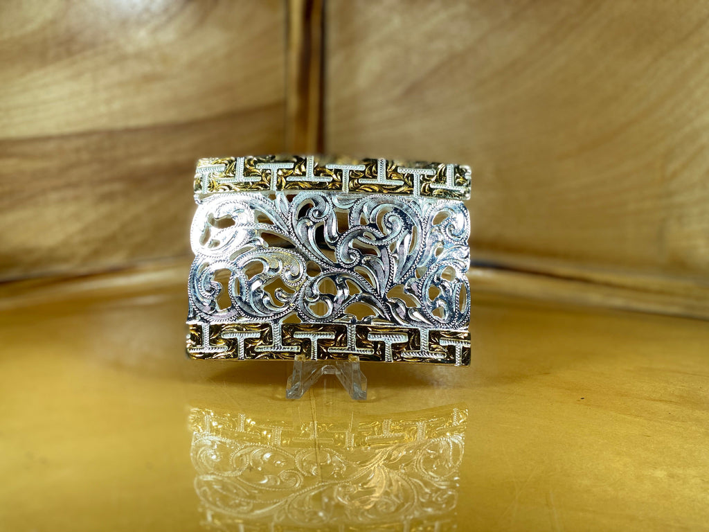 BELT BUCKLE | METAL TOOLED WESTERN COWBOY BUCKLE