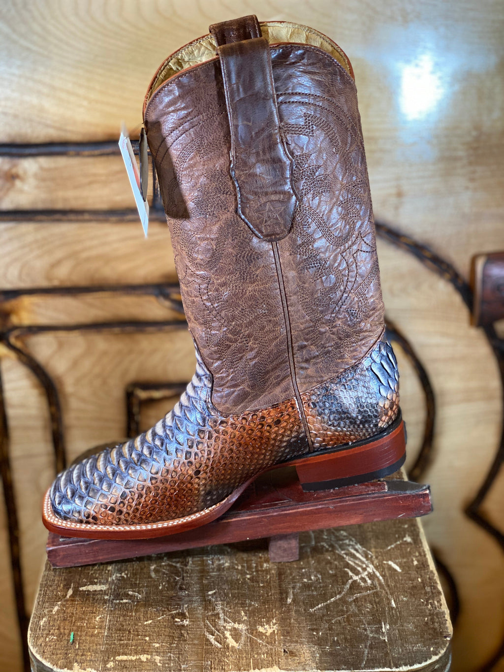 BR : ORIGNAL SNAKE RUSTIC NATURAL PYTHON SQUARE TOE BOOT