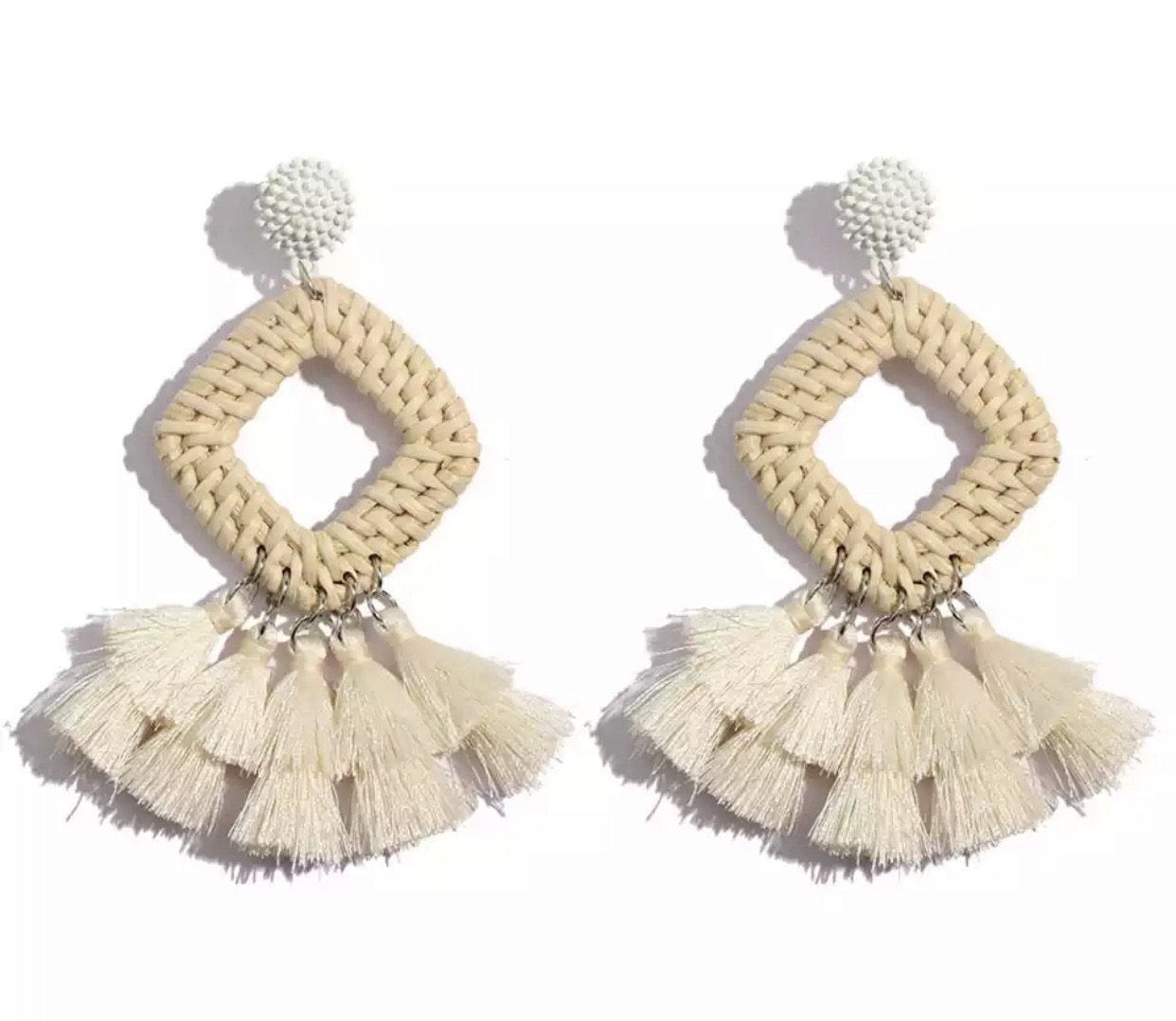 White fringe earrings