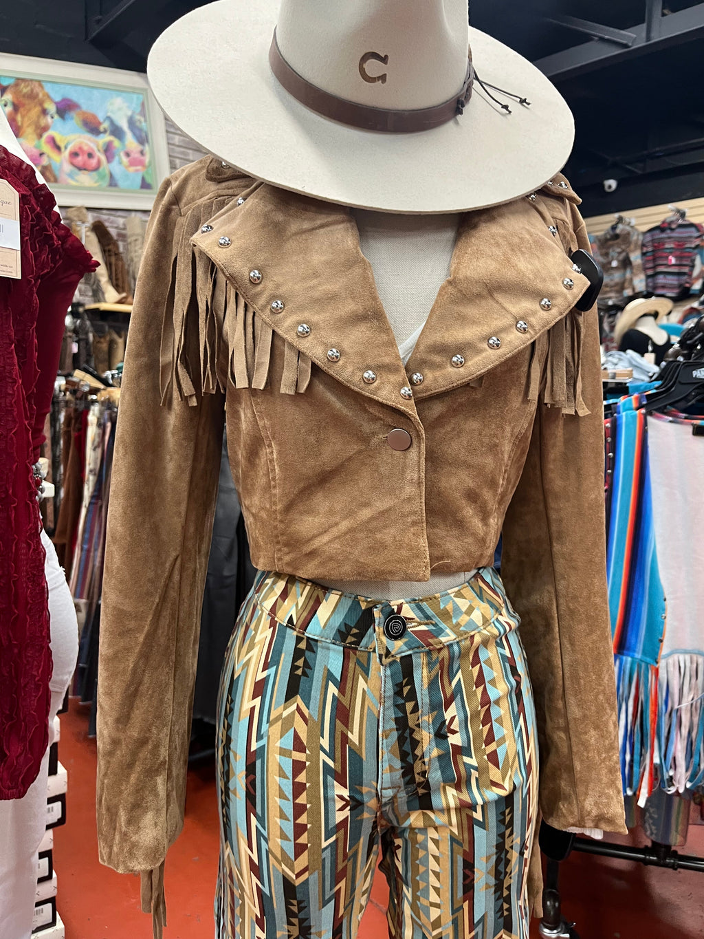 “ Paulina “  | WOMEN BLAZER  JACKET TAN WITH FRINGE
