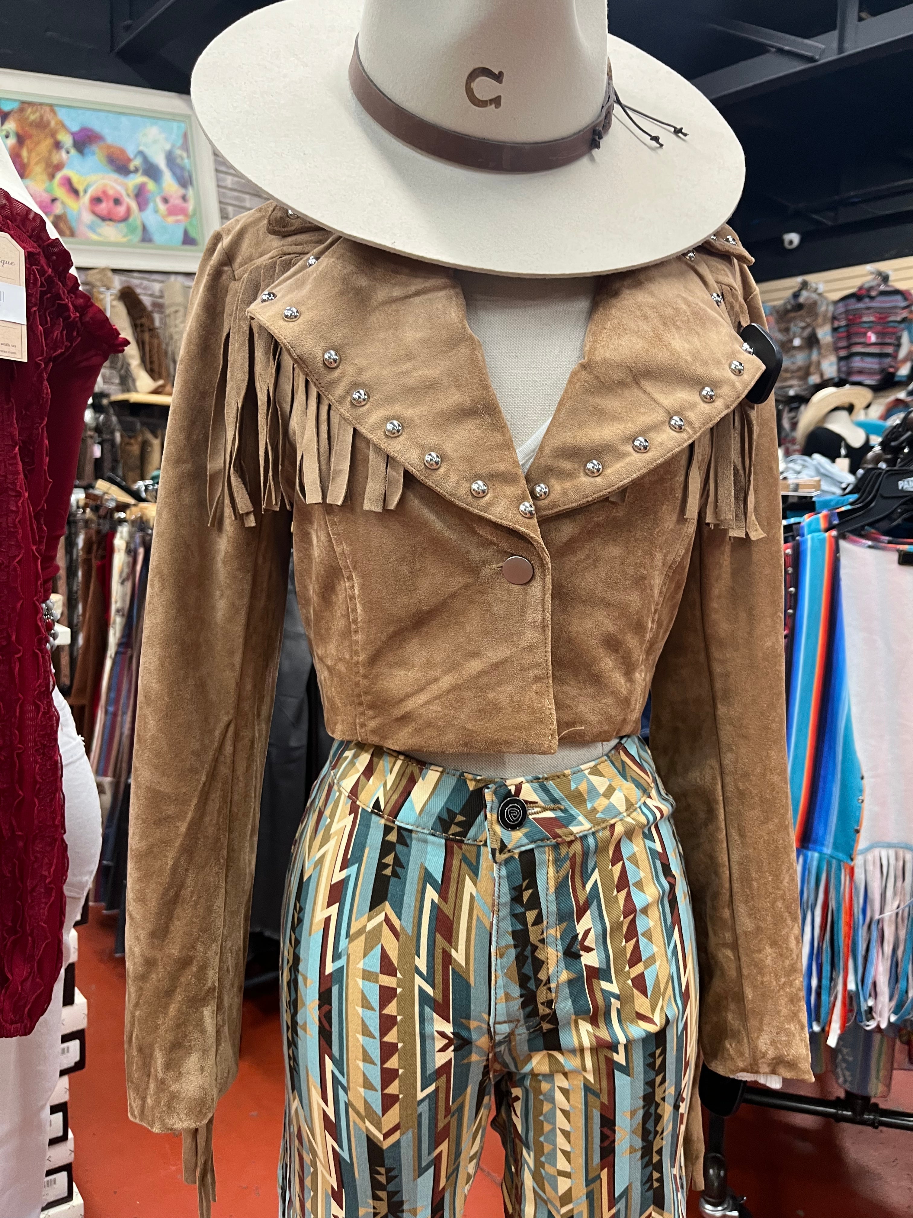 “ Paulina “  | WOMEN BLAZER  JACKET TAN WITH FRINGE