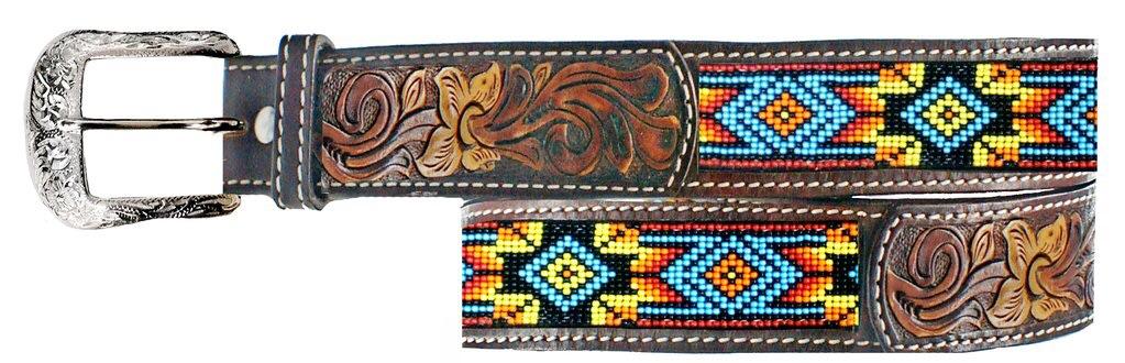 “ OSCAR “ | MEN WESTERN COWBOY BELT SOUTHERN WESTERN AZTEC DESIGN BEADED XIBB100