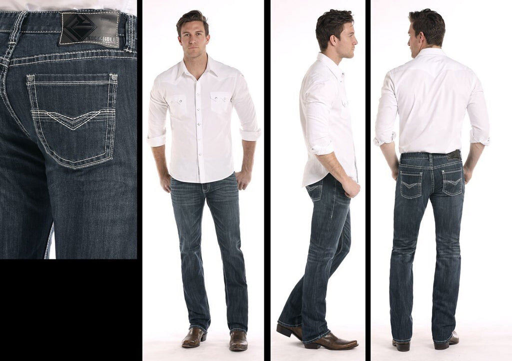 ROCK & ROLL COWBOY MEN'S REFLEX REVOLVER DARK WASH SLIM STRAIGHT LEG