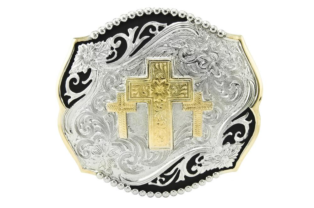 Triple Cross Engraved 2 Tone Buckle by Taylor Brand TBB4000TC