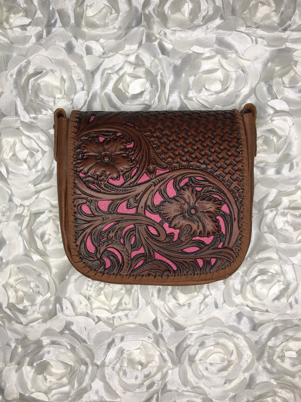 Tooled leather crossbody bag