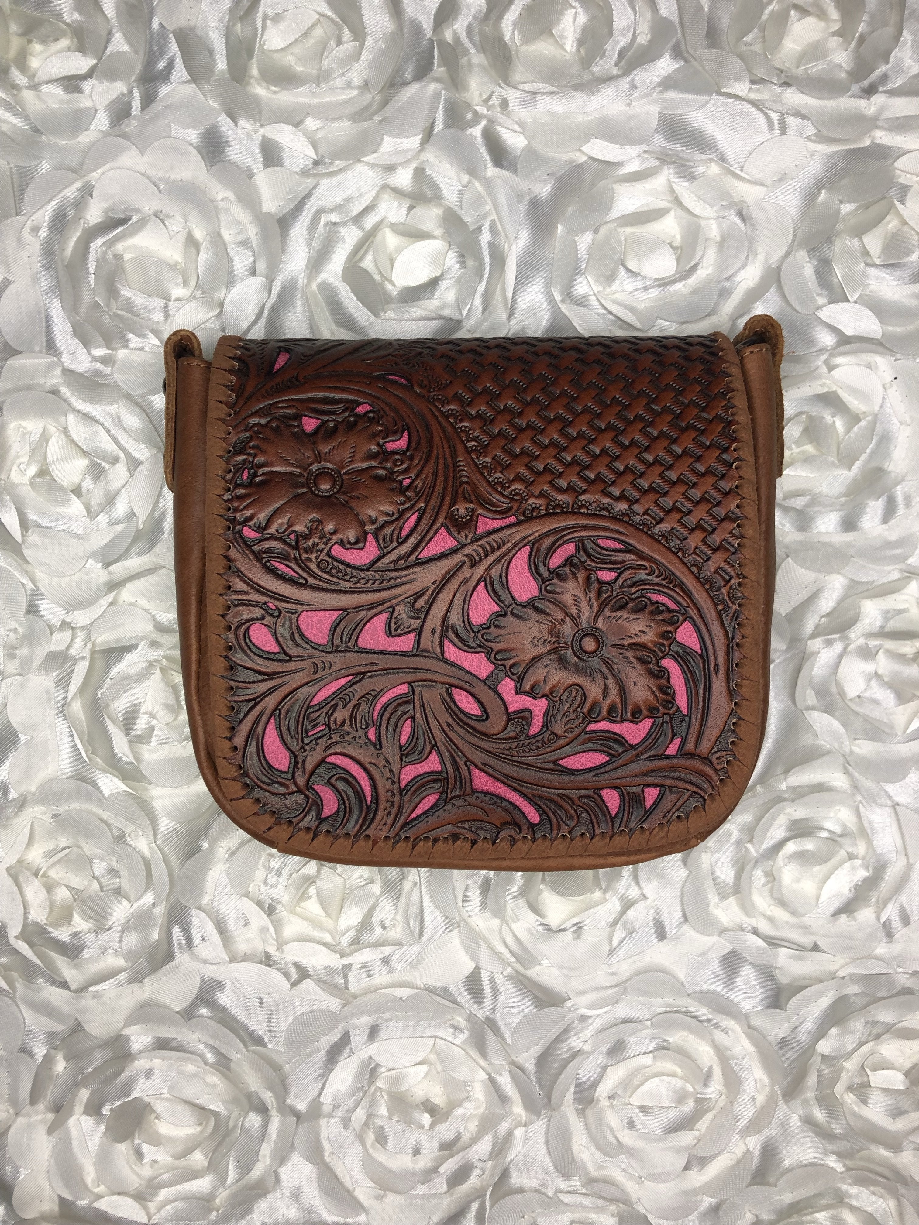 Tooled leather crossbody bag