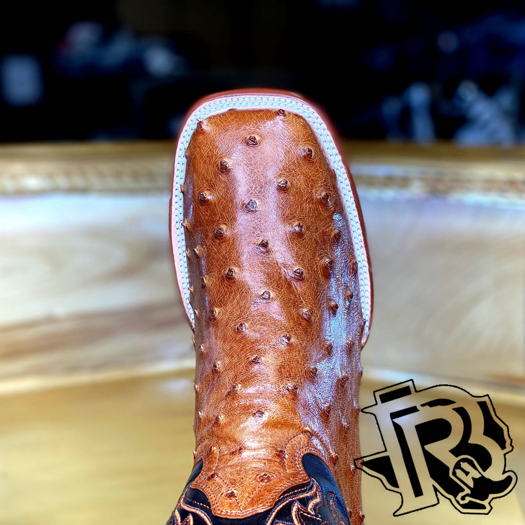 ORIGINAL OSTRICH COGNAC SQUARE TOE BOOT Arango