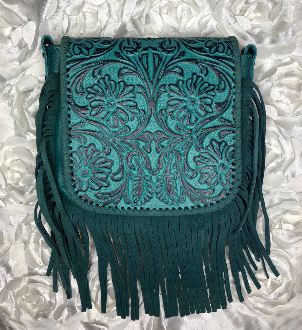 Full tooled leather with fringe crossbody