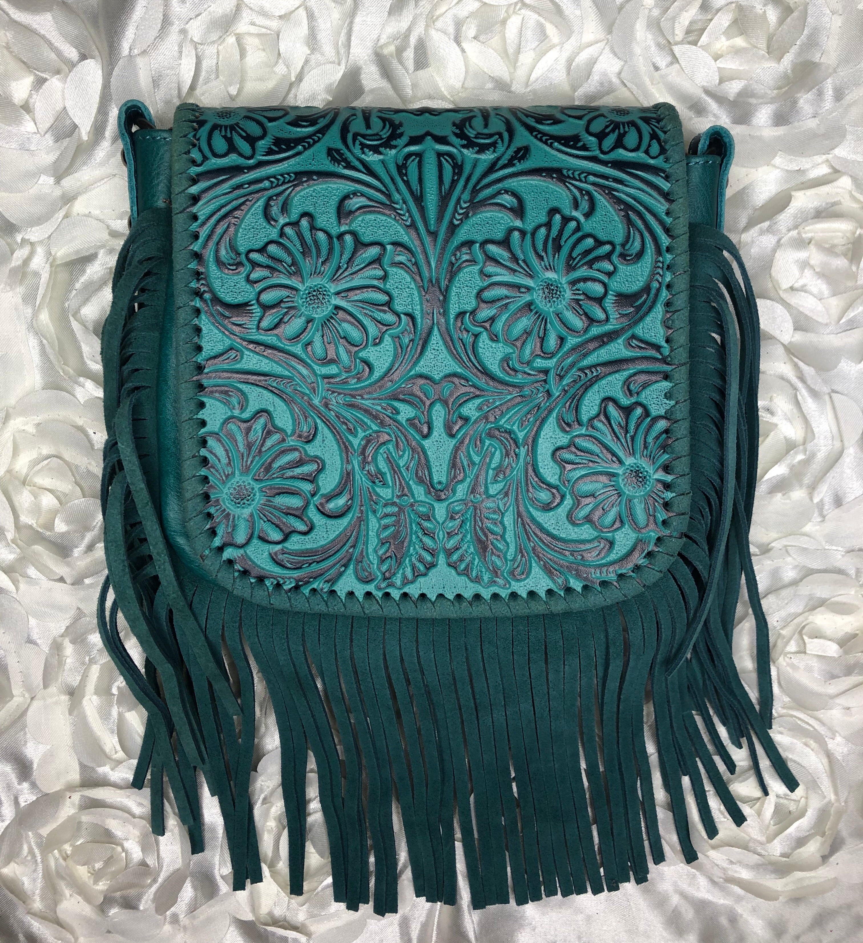 Full tooled leather with fringe crossbody